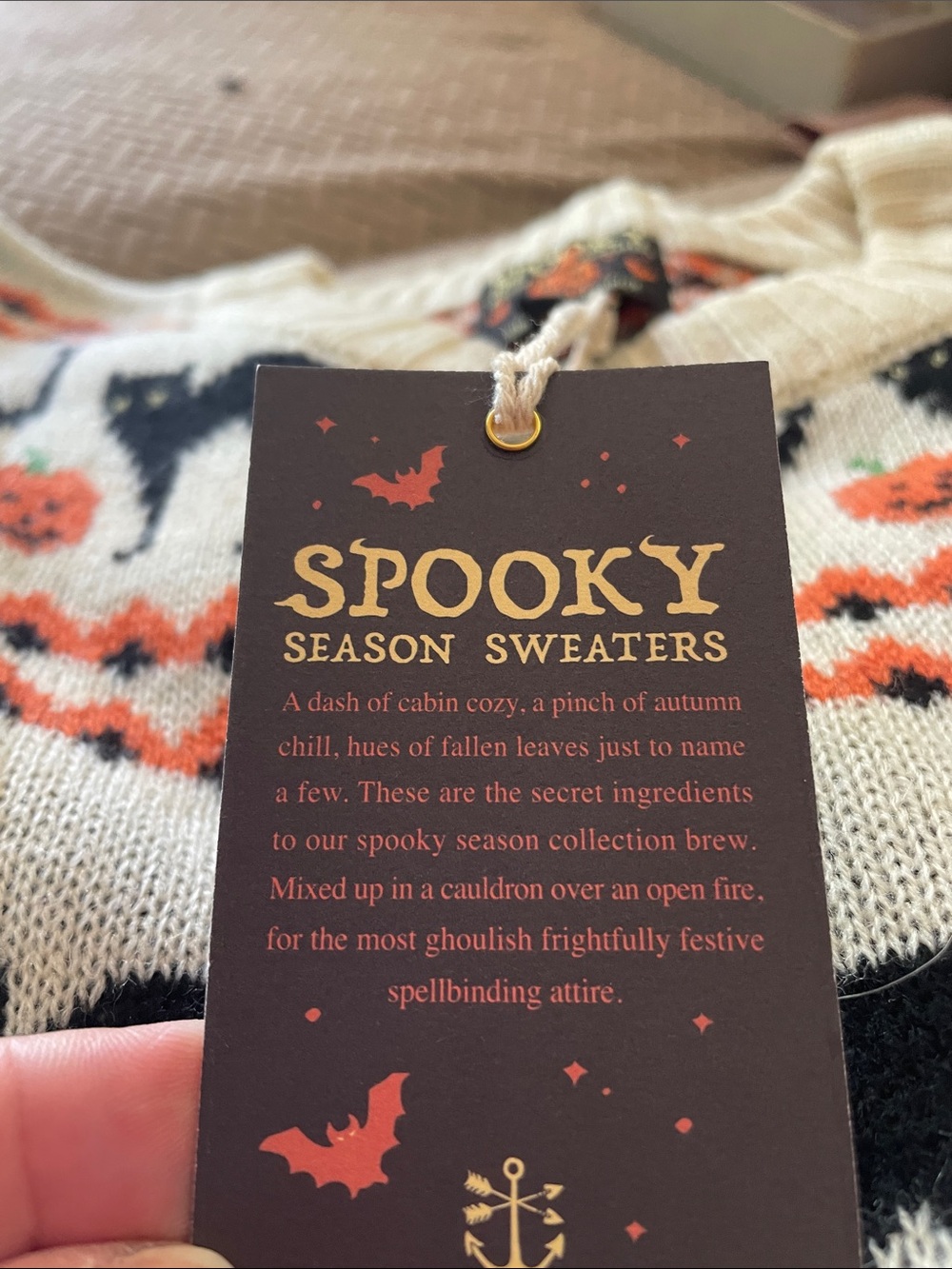 KJP Spooky Season Halloween Cat & Pumpkin Knit Sweater - Cream/Black/Orange - Picture 4 of 5